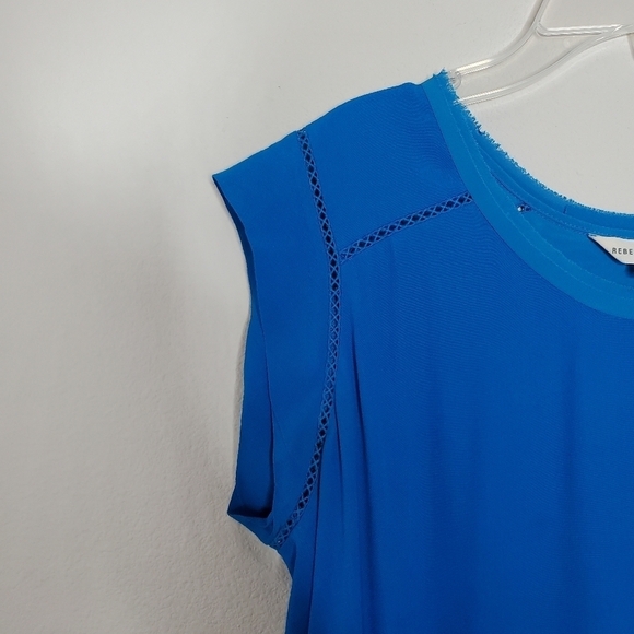 Rebecca Taylor Blue Layered Split Back Cut Out Crepe Top - Picture 4 of 8